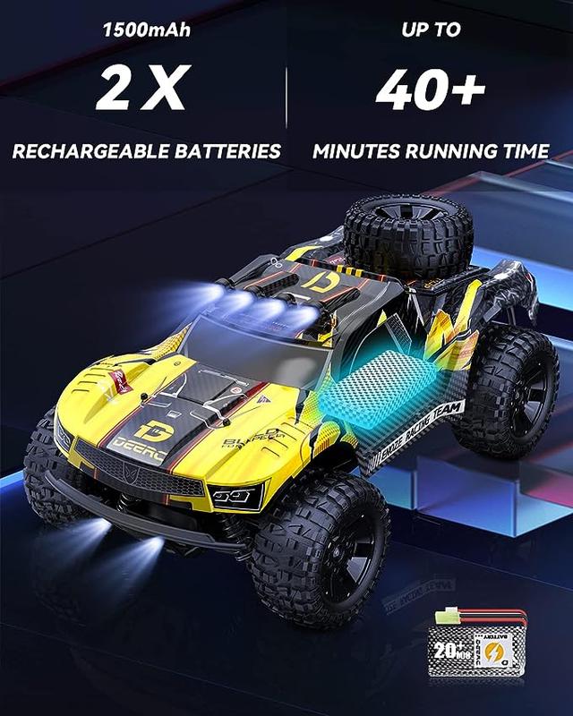 DEERC 9201E 1:10 Large Remote Control Truck with Lights, Fast Short Course RC Car, 48 km h 4x4 Off-Road Hobby Grade Toy Monster Crawler Electric Vehicle with 2 Rechargeable Batteries rc vehicle rc model