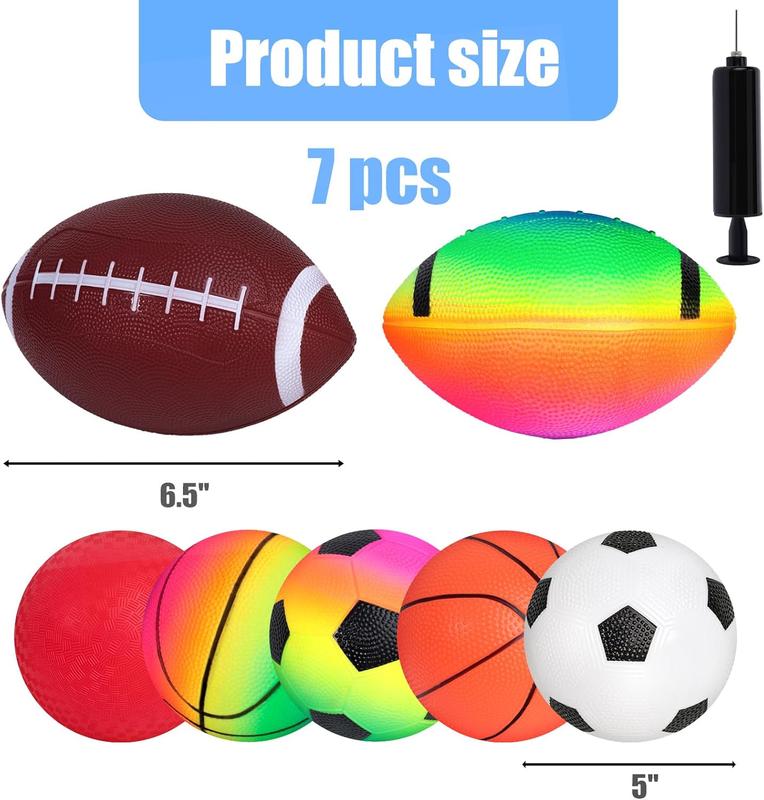 7 count Sports Balls for Kids, Sport Ball Toy with Pump Playground Balls Football 5 Inch Soccer Ball Basketball for Toddlers Indoor & Outdoor Play