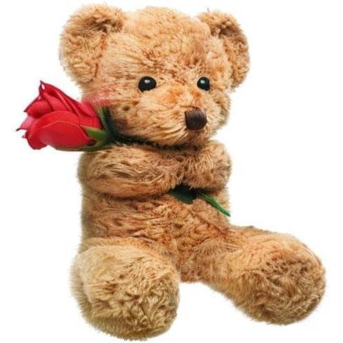 Christmas Plush Stuffed Animal Bear with Rose Funny Cute Stuffed Animal Plush Gift for Girlfriend Xmas Valentine's Day, 11.8 Inches