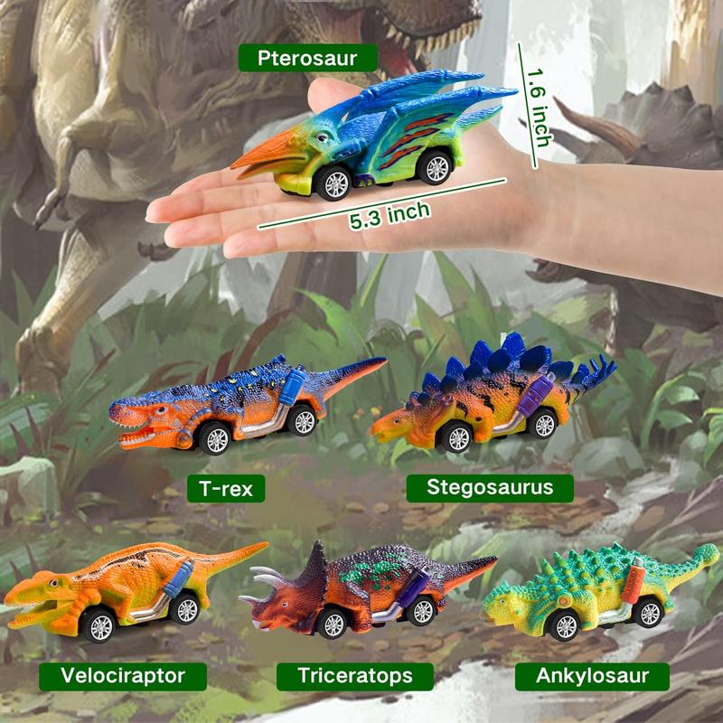 FFTROC Dinosaur Toys for Kids 3-5 Pull Back Cars 6 Pack - Monster Trucks Toys for 3 4 5 Year Old Boys Toys Birthday