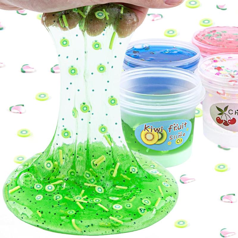 4 Pack Clear Slime Kit, Crunchy Slime for Kids with Jelly Cubes Slime Add-ins, Non Stick Slime Party Favors for Kids, New Year Birthday Christmas Easter Gifts Slime Kit for Girls and Boys Ages 8-12