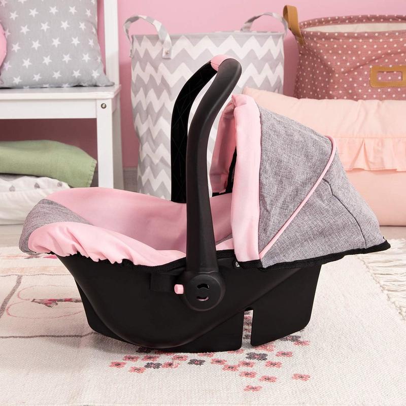 Bayer Design 67933AA Toy, Car Seat Easy Go for Neo Vario Pram with Cover, Doll Accessories, Pink, Grey with Butterfly,Grey pink, for dolls up to 18