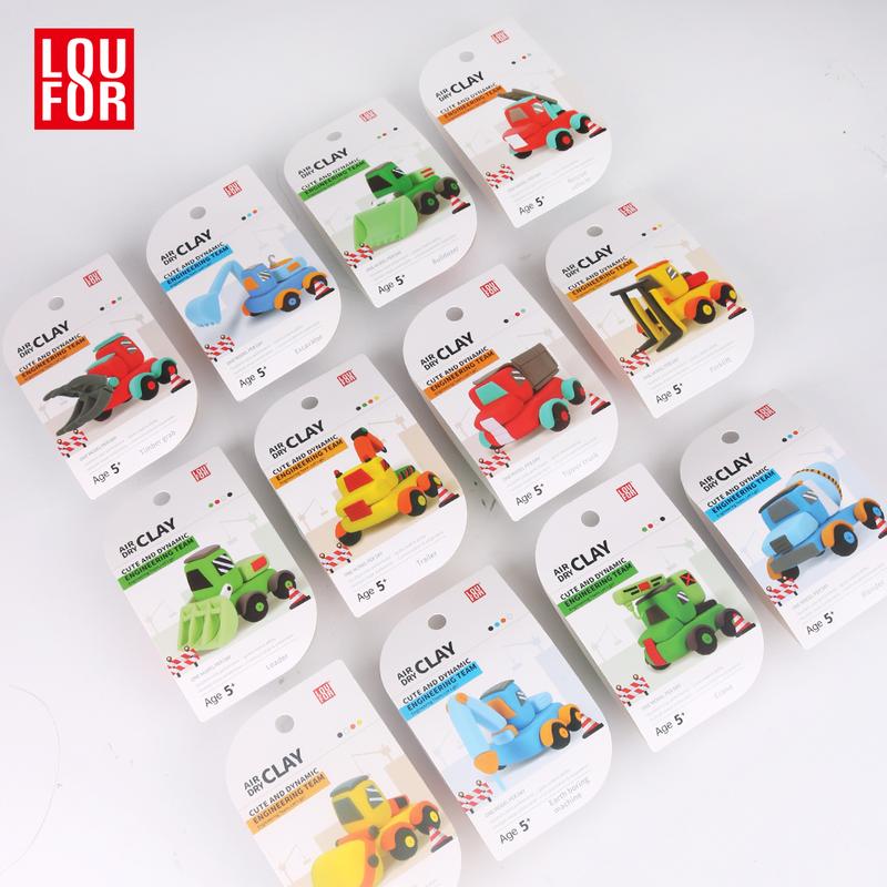 DIY Air Clay Craft Kit - Cute Construction Trucks - 12 Boxes of Soft and Ultra Light Clay for Kids, Safe and Non-Toxic with Guided Tutorials