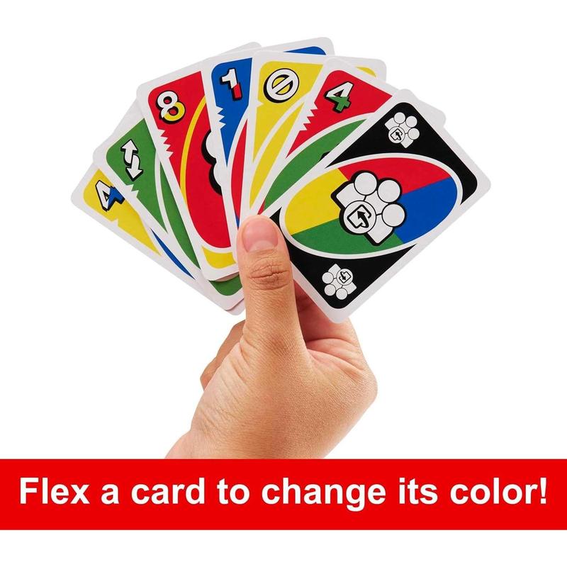 UNO Flex Card Game for Family Night Where Cards Change Color When Flexed in Collectible Tin Box