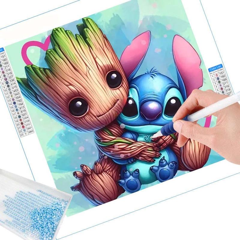 Cute Groot and Stitch Pattern DIY Diamond Arts Colorful Painting Kit without Frame, DIY 5D Diamond Arts Colorful Painting Kit for Beginner, DIY Wall Art Decor