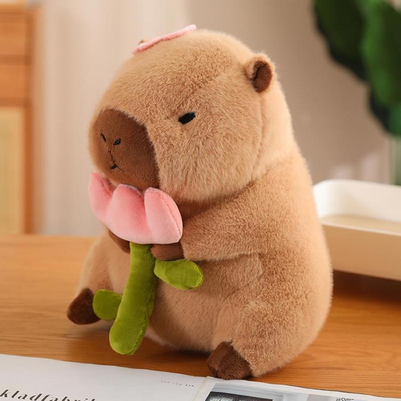 Summer Cartoon Capybara Design Plush Toy, Cute Capybara Stuffed Animal Doll, Super Soft Toast Plushies Handle Flower Plush Toy for Room Decor, Stuffed Animals Decorative Room Accessories, Birthday Gifts, Stuffed Animal