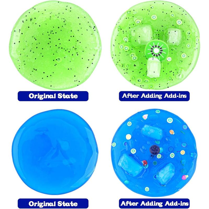 4 Pack Clear Slime Kit, Crunchy Slime for Kids with Jelly Cubes Slime Add-ins, Non Stick Slime Party Favors for Kids, New Year Birthday Christmas Easter Gifts Slime Kit for Girls and Boys Ages 8-12