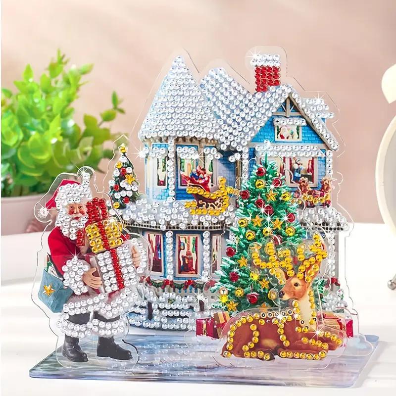 Christmas Santa Clause House Pattern DIY Diamond Art Painting Without Frame, DIY 5D Diamond Arts Painting Kit, Wall Art Decor For Home Living Room Bedroom