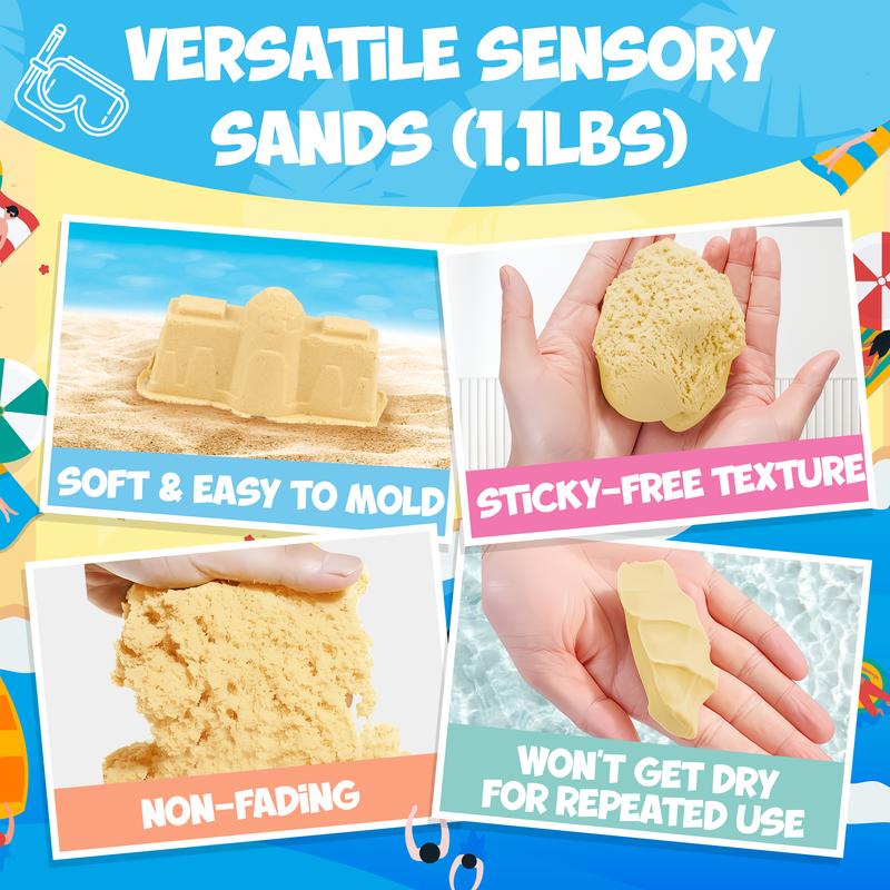 Play Sand Kit - 20PCS Sandbox Toys Set - Folding Sand Box with 1.1lbs Magic Sand, Mold Tools, Sand Tray - Sensory Bin Sand Toys for Children age 4+