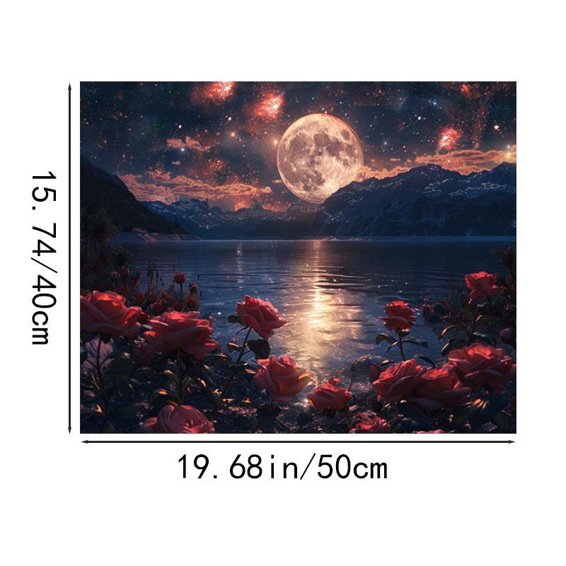 Moon Landscape Pattern Oil Painting Kit without Frame, DIY Acrylic Paint Painting Kit by Numbers, DIY Painting Supplies for Beginner Adults