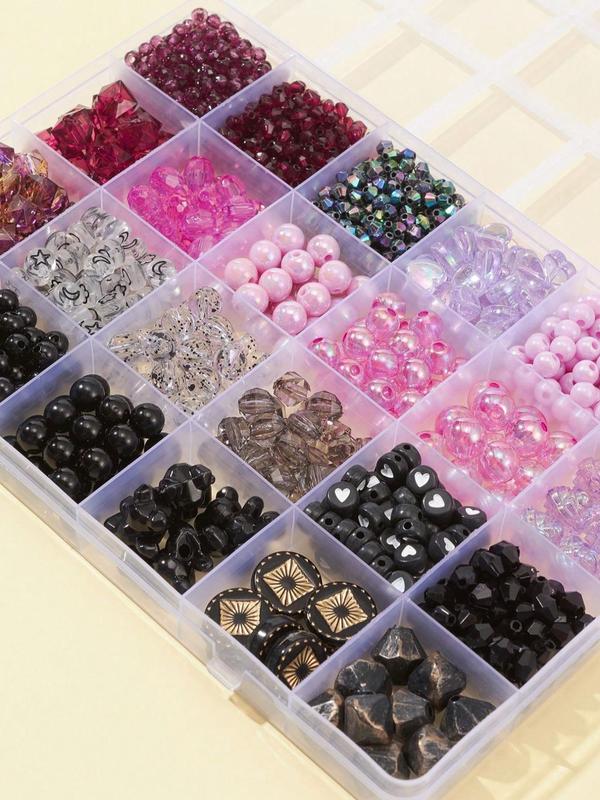 24 Style DIY Bracelet Making Kit, Including Acrylic & Plastic Beads, Elastic Thread, Rondelle & Bicone & Heart & Imitation Pearl & Flower & Bear