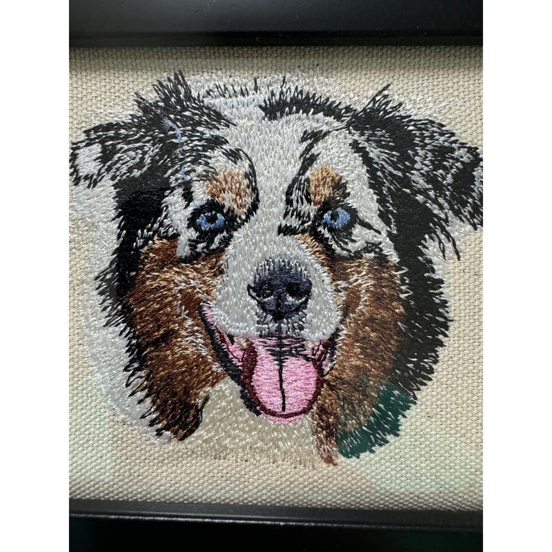 Miniature American Shepherd Machine Embroidered and Framed! Other Breeds Available!