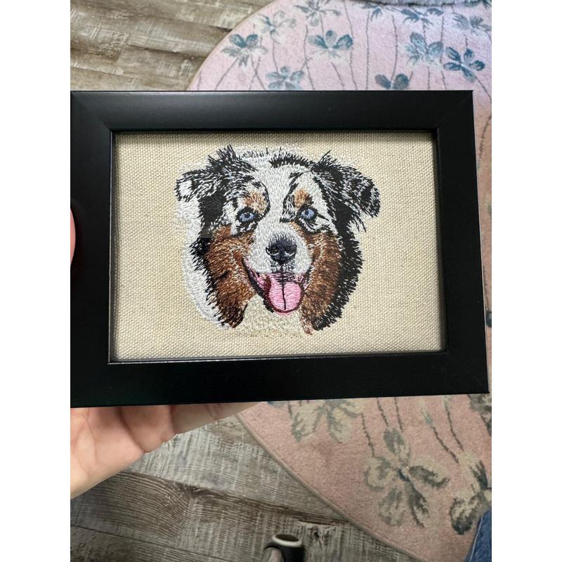 Miniature American Shepherd Machine Embroidered and Framed! Other Breeds Available!