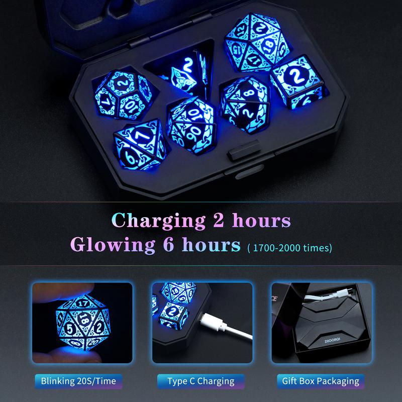 LED Dice Set D&D Rechargeable，DND Dice Shake to Light Up Dice, Dungeon and Dragons Dice USB Port Charging, Role Playing Dice for D&D Table Games