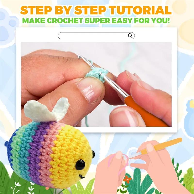 DIY Crochet Animal Kit Withhand Knitting Yarn Needles Plush Doll Easy For Starter Includes Enough Yarn Hook Accessories Tool Set