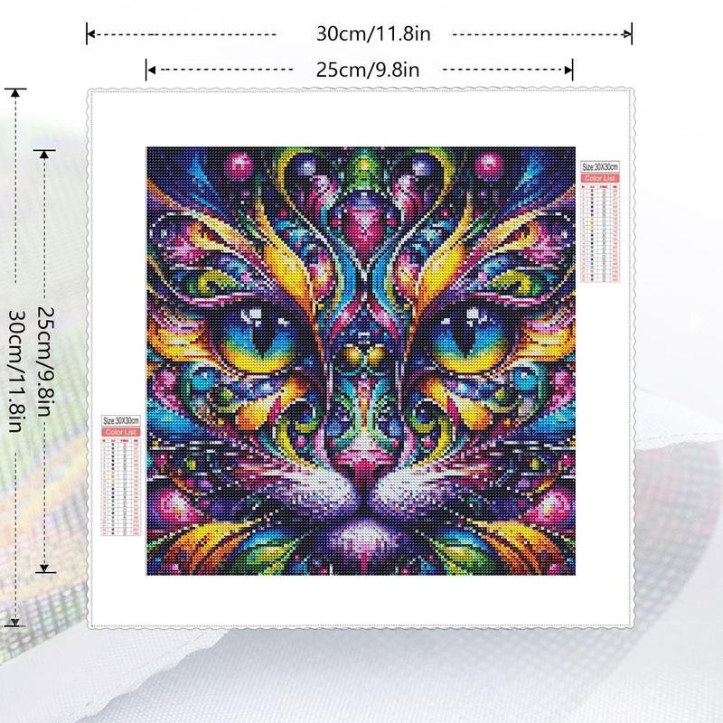 Colorful Cat Pattern Diamond Arts Painting Kit without Frame, DIY Handmade Round Diamond Mosaic Kit for Living Room Bedroom Decor