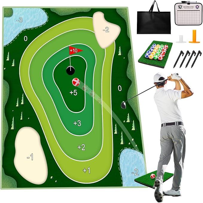 Golf Chipping Game Mat, Battle Royale Golf Games Set for Adults Kids Family, Indoor Outdoor Golf Practice Mat, Sticky Golf Mat Backyard Office Play Equipment Golf Games