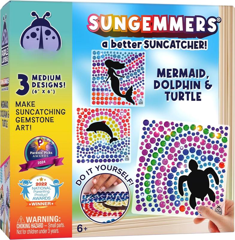 SUNGEMMERS Gem Window Art Suncatcher Kit for Kids 6-8 9 10 11 12 - Birthday Gifts for 7 Year Old Girl, Fun Diamond Art Christmas Mermaid Gifts for Girls - Arts & Crafts for Kids, Toys for Ages 5-7