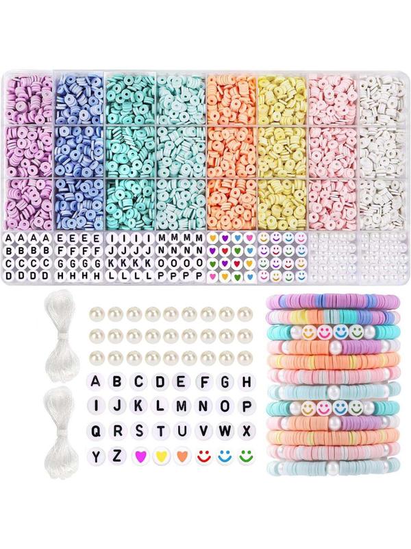 Random Color Clay Beads Bracelet Making Kit, Cute Colorful Beads & Letter Beads & Heart Beads & Elastic Thread, DIY Jewelry Making for Bracelet & Necklace