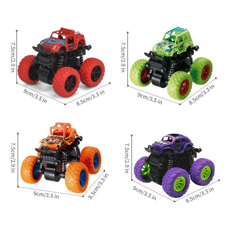 Monster Truck Toy, Off-road Toy Car, 1 2 4 Counts Inertia Stunt Car Pull Back Car Toy for Kids, Rotating Stunt Vehicle, Christmas RC Stunt Car, Fun Gift for Children