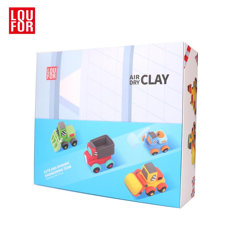 DIY Air Clay Craft Kit - Cute Construction Trucks - 12 Boxes of Soft and Ultra Light Clay for Kids, Safe and Non-Toxic with Guided Tutorials