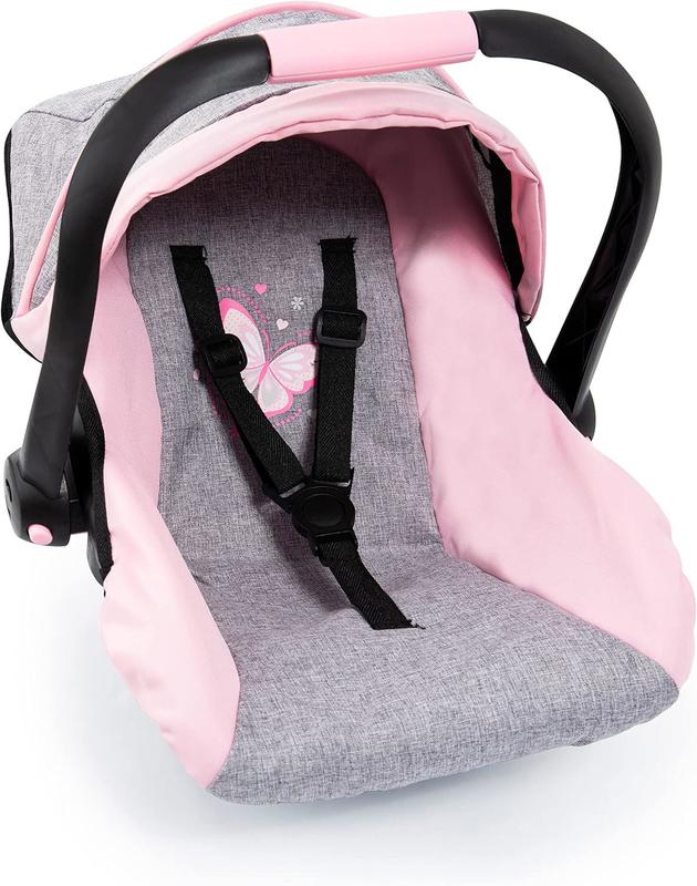 Bayer Design 67933AA Toy, Car Seat Easy Go for Neo Vario Pram with Cover, Doll Accessories, Pink, Grey with Butterfly,Grey pink, for dolls up to 18