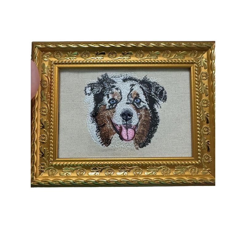 Miniature American Shepherd Machine Embroidered and Framed! Other Breeds Available!