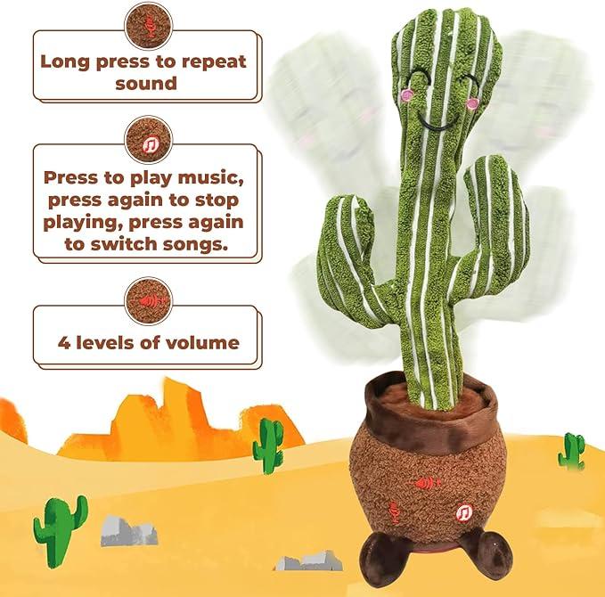 EMOIN DancingCactus Toy Cute Plushies, Talking Cactus Wriggle Singing 120 English Hit Song Sensory Musical Toy,Interactive toy,Birthday Gift