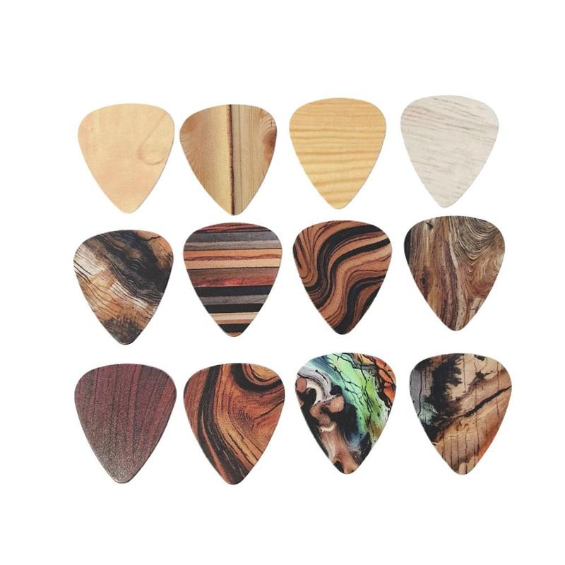 12 Unique Pattern Guitar Pick Set, 12pcs set Different Wood Pattern Guitar Pick, Double Sided Printed Guitar Pick, Music Accessories For Guitar Ukulele