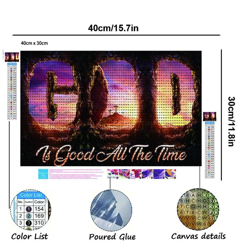 God is Good All the Time Pattern DIY Diamond Art Painting Kit without Frame, 5D Diamond Art Kit, DIY Rhinestone Art Painting for Home Wall Decoration