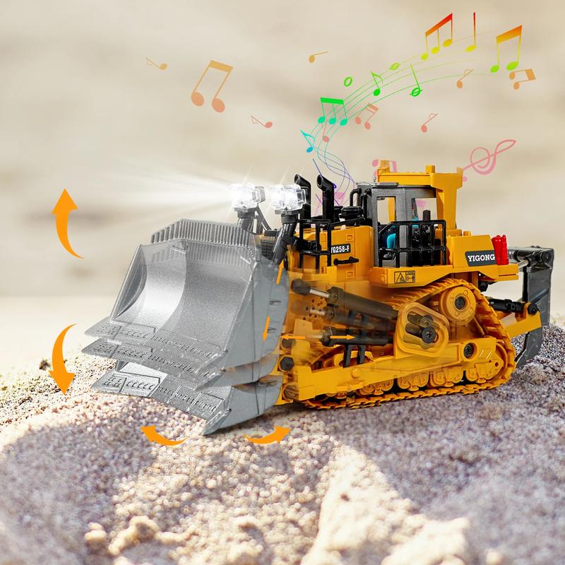 2.4G 9 Channel Remote Control Bulldozer RC Excavator Dumper Car Remote Control Engineering Vehicle Crawler Truck Bulldozer Toys for Boys Kids Christmas Gifts