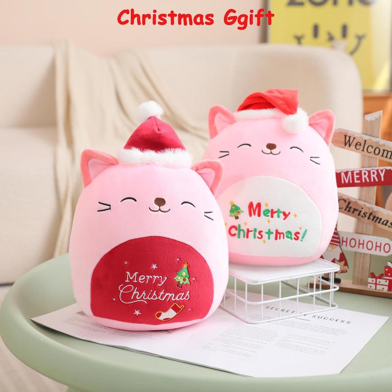 Christmas Cute Cat Design Plush Toy, 1 Count Soft Washable Plush Toy with Santa Hat, Suitable for Boys and Girls, Birthday Gift, Holiday Gift