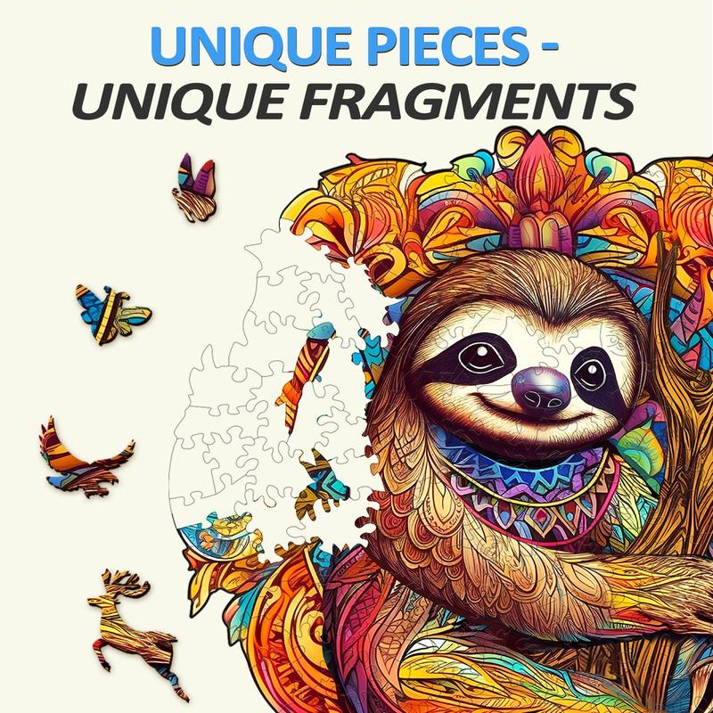 Happy Sloth Wooden Jigsaw Puzzle for Kids and Adults - Educational Toy