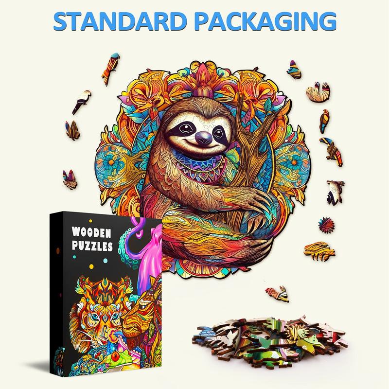 Happy Sloth Wooden Jigsaw Puzzle for Kids and Adults - Educational Toy