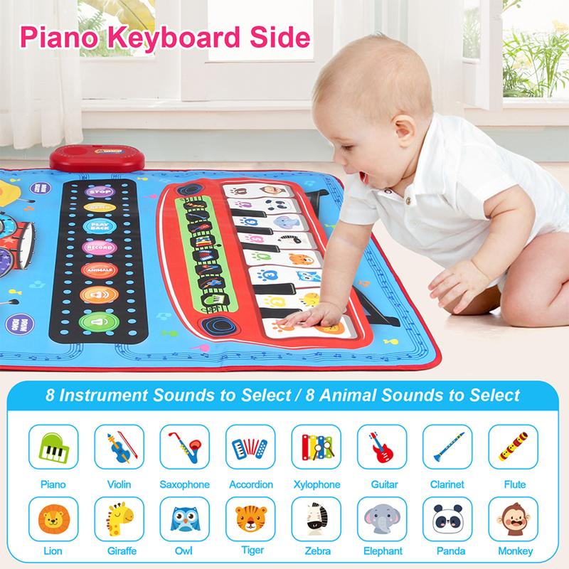 2-in-1 Musical Mat Piano Keyboard & Drum Set with 2 Drum Sticks Educational Learning Toys