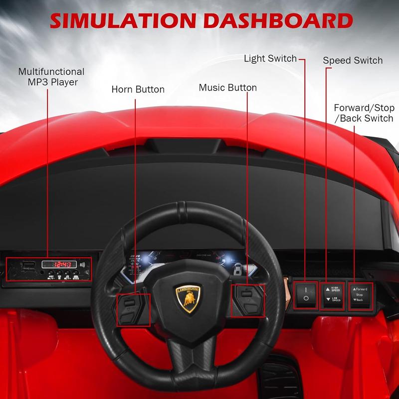 [LiveOnly] Costzon Licensed Lamborghini SIAN Ride On Car, 12 V Battery Powered Electric Vehicle with Control Remote, Music, Horn, 2 Speeds, Suspension, LED Lights, Bluetooth, USB