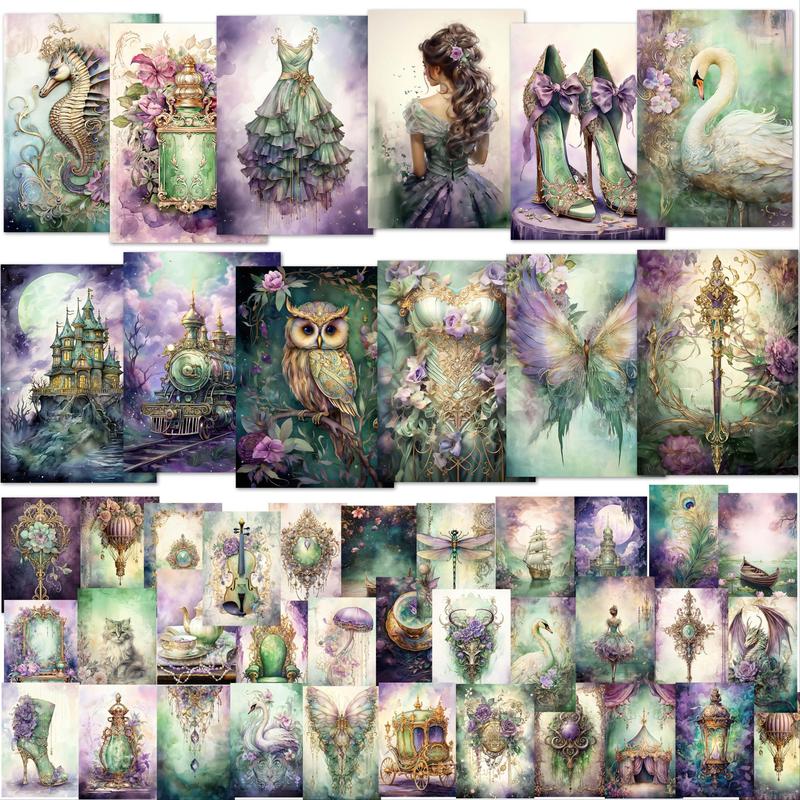 Fantasy Theme Journal Set, 32pcs Vintage Fairy & Castle Pattern Sticker & 12pcs Cards, Scrapbooking & Journal Making Supplies