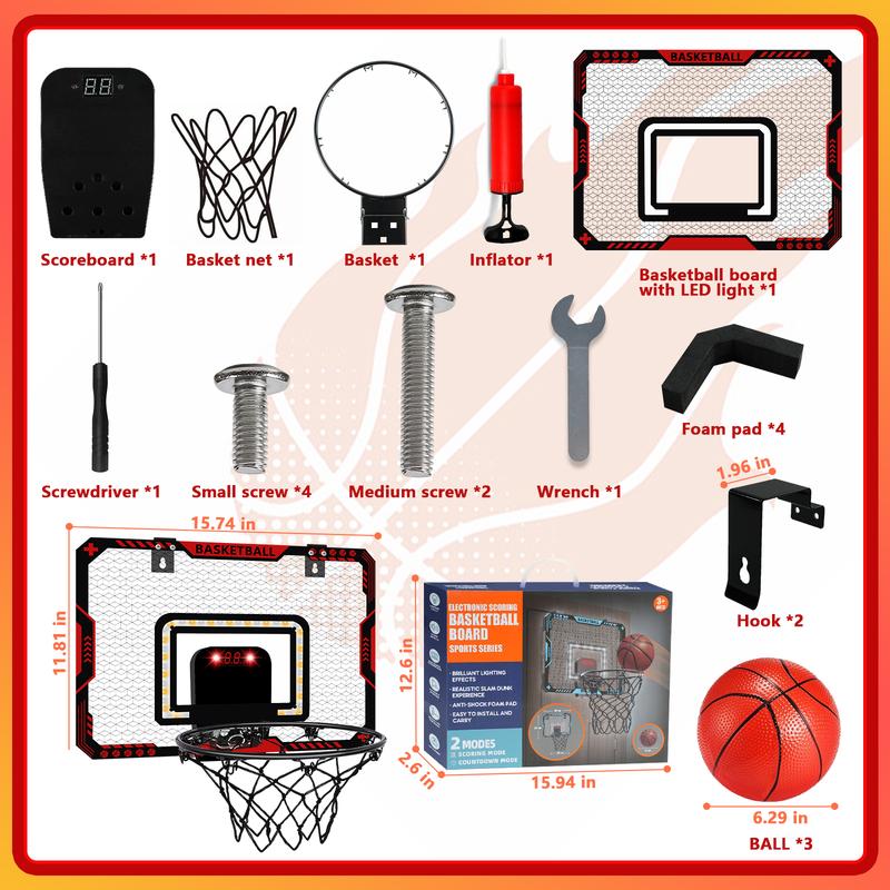 Indoor Mini Basketball Hoop Set with Electronic Scoring & Lights