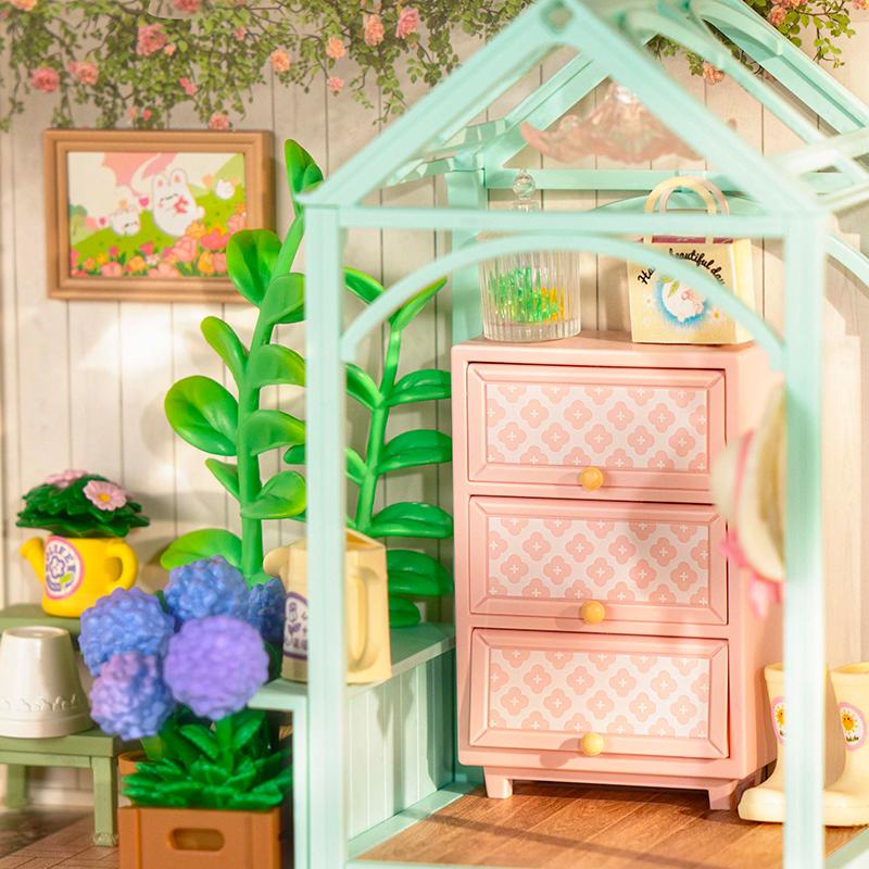 Rolife Blooming Tea Garden DIY Miniature House Kit DW013B with LED Lights Plastic Craft Kit & Decorative Ornament  Creative Gift Craft Home Decor