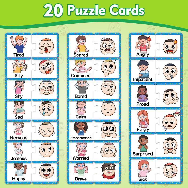 Feelings & Emotions Puzzle Cards, Feelings Chart Toys, Social Emotional Learning Activities, Calm Down Corner Supplies Self Correcting Puzzles