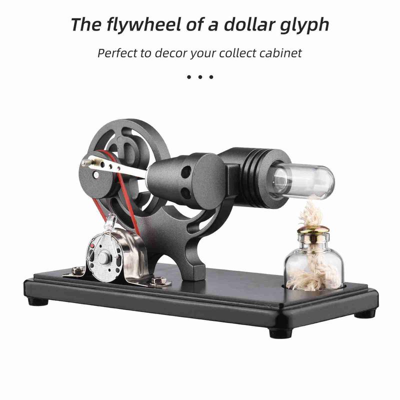 Hot Air Stirling Engine Electricity Generator Motor Model with LED Light Dollar Flywheel Design Science Experiment with Beech Base DIY Education Toy for Teacher Adults  School Office Decor