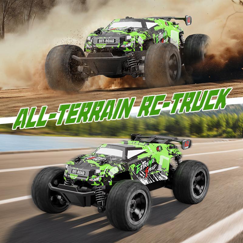 Remote Control Car, 2.4Ghz All Terrain Off-Road Monster Truck, 20 KM H Rc Cars with LED Bodylight and 2 Rechargeable Batteries Toys for Boys Age 4-7