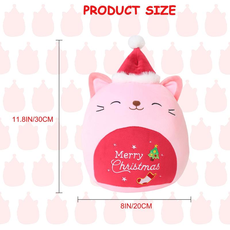 Christmas Cute Cat Design Plush Toy, 1 Count Soft Washable Plush Toy with Santa Hat, Suitable for Boys and Girls, Birthday Gift, Holiday Gift