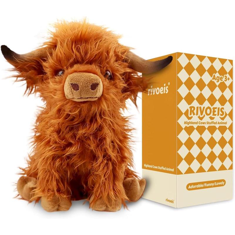 Highland Cow Stuffed Animals Toys Plushies Cute Cow Stuffed Animal Plush Cow Decor for Kids (10.5 inches)