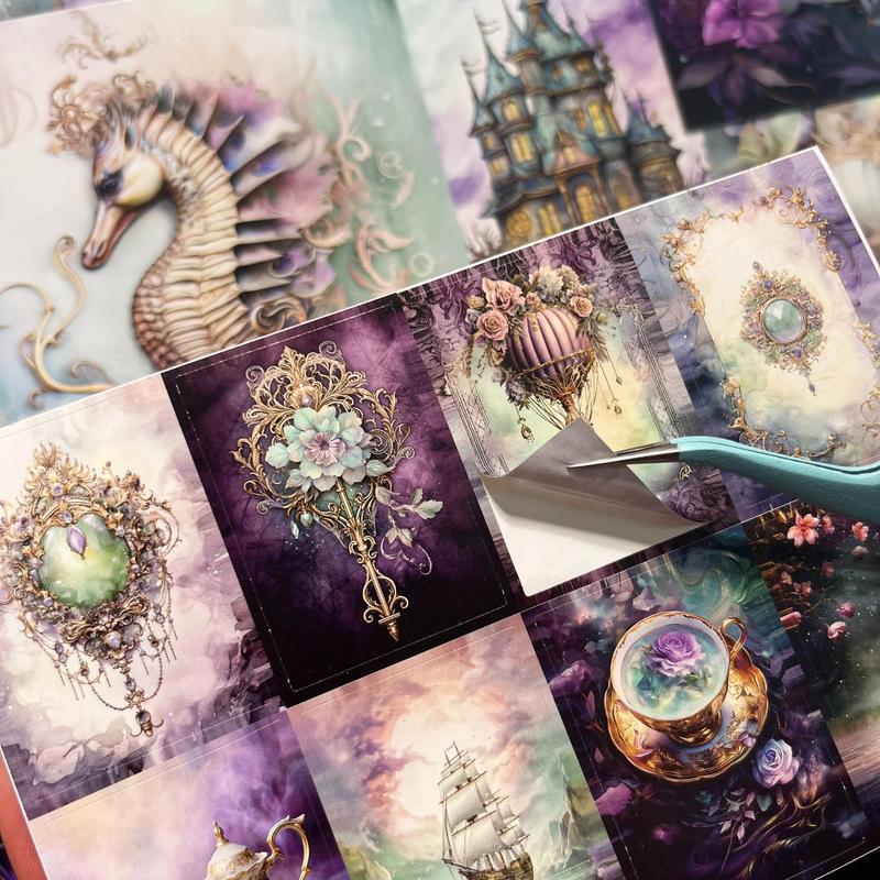 Fantasy Theme Journal Set, 32pcs Vintage Fairy & Castle Pattern Sticker & 12pcs Cards, Scrapbooking & Journal Making Supplies