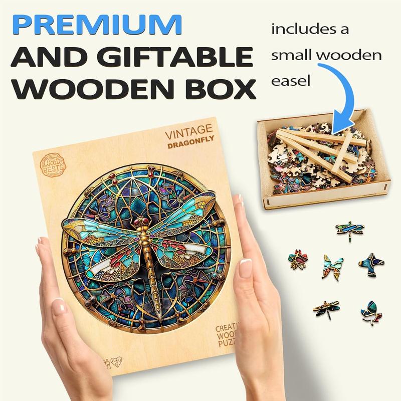 Wooden Puzzles for Adults, Wooden Dragonfly Puzzles, Christmas Puzzles Gifts for Women Men, Wooden Adult Puzzles (M-11.4 * 11.2in 200 count)