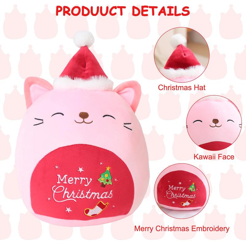 Christmas Cute Cat Design Plush Toy, 1 Count Soft Washable Plush Toy with Santa Hat, Suitable for Boys and Girls, Birthday Gift, Holiday Gift