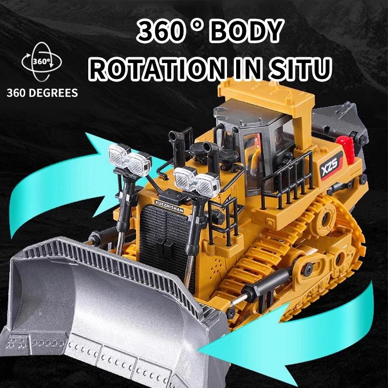 2.4G 9 Channel Remote Control Bulldozer RC Excavator Dumper Car Remote Control Engineering Vehicle Crawler Truck Bulldozer Toys for Boys Kids Christmas Gifts