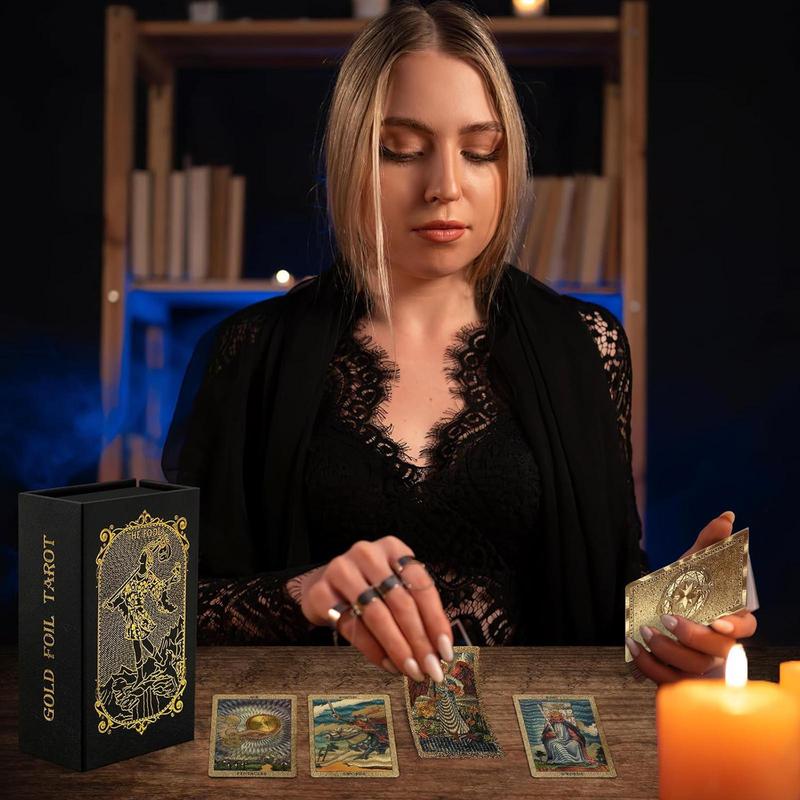 Tarot Card with Guide Book, 1 Box Gold Foil Tarot Card Deck, Waterproof & Durable Tarot Deck, Party Game Cards for Beginners