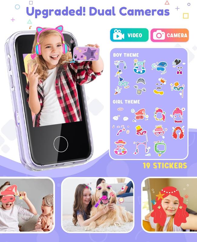 Phone for Kids Age 3-8,Kids Smart Phone for Girls Christmas Birthday Gifts,Toy Phone with Dual Camera Music Player Puzzle Games,Touchscreen Phone Learning Toy for 3 4 5 6 7 8 Year Old Girls